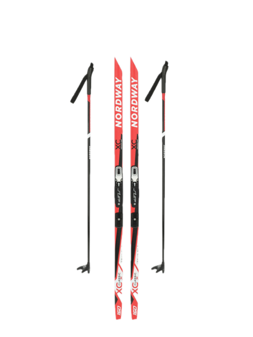 Комплект прогулочных лыж (лыжи, крепления, палки)